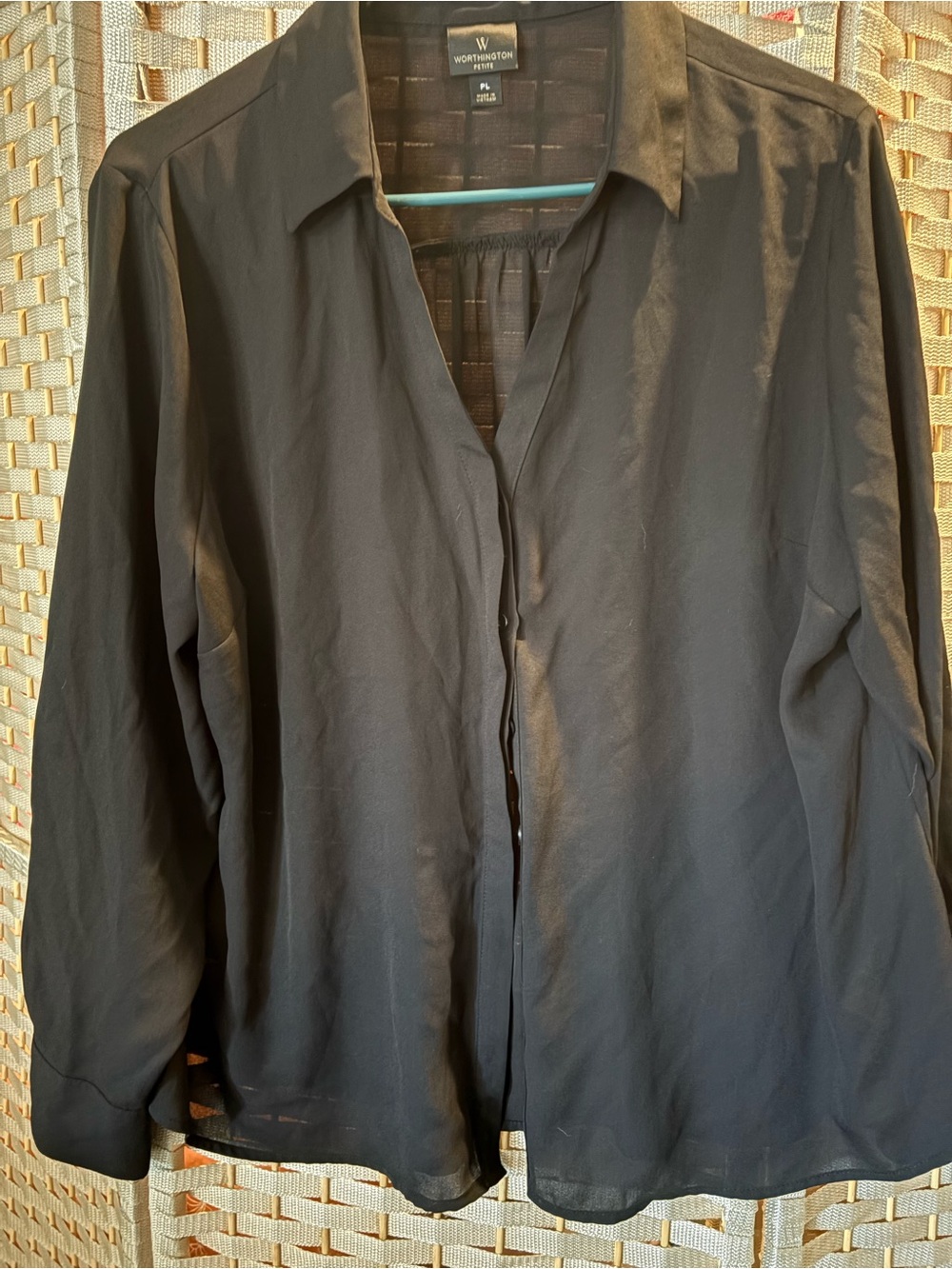Worthington Black Semi-Sheer Button Front Blouse